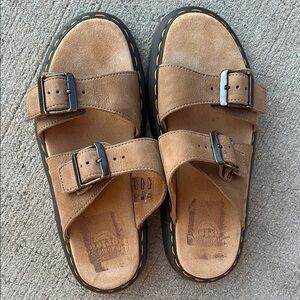 Dr. Martens Josef Slide Brown Suede Buckle Sandals